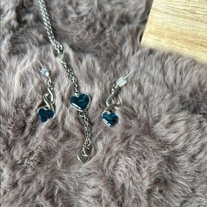 Silver and Blue Heart Jewelry Set